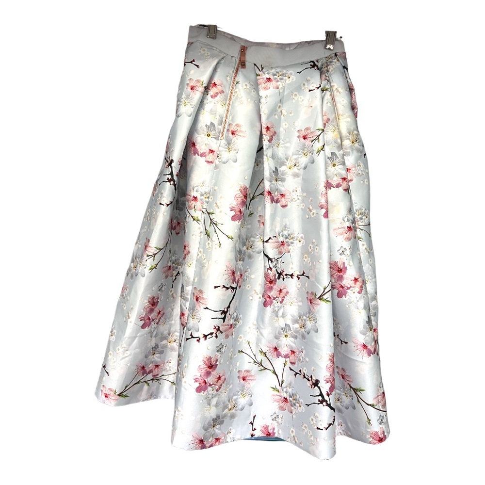Ted Baker Light Grey Floral MIDI Skirt